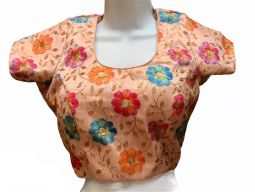 Orange Blouse with colored Flowers